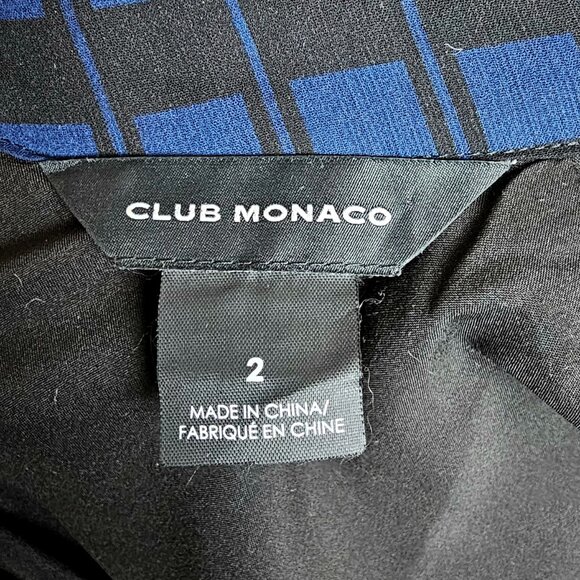 Club Monaco Pleated Tiered Midi Dress Blue Black Check Size 2 - Picture 10 of 10